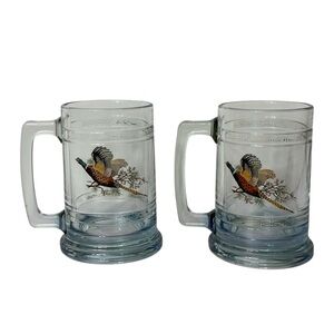 Princess House Pheasant Heavy Glass Beer Mugs Set of 2‎